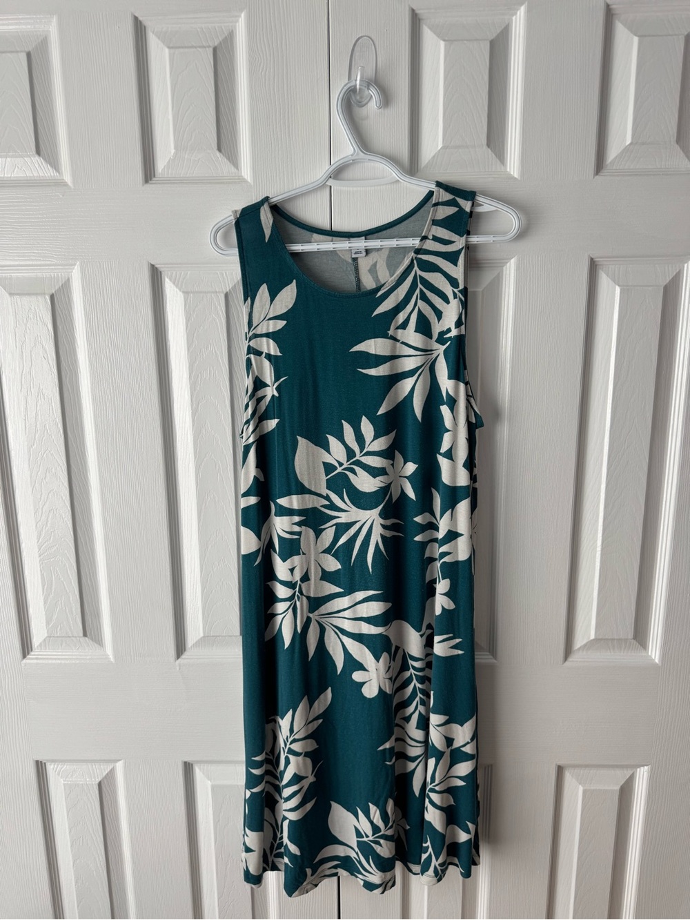 Old Navy Dress Teal Green White Floral Palm Leaf Print Foliage Midi SleevelessXL